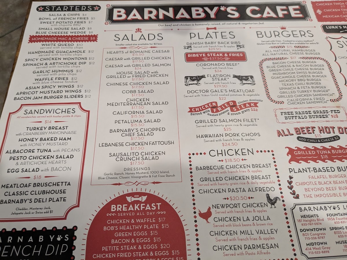 Barnaby's Cafe Menu - Image 1